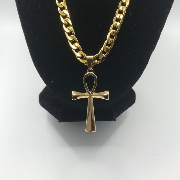 Chunky Chain Gold Stainless Steel (SS) + matching SS Cross Pendant Brand NEW - Picture 2 of 8